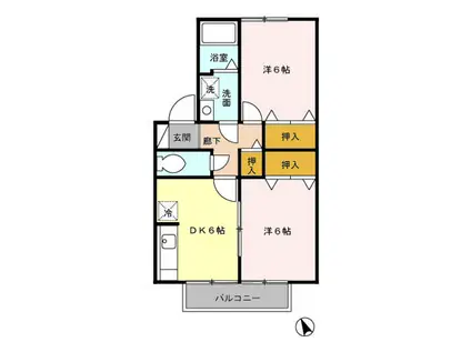 D-ROOM ウィルモア B202(2DK/2階)の間取り写真