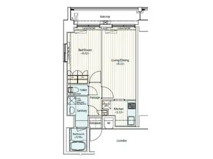 ドゥーエ新富町(1LDK/8階)の間取り写真