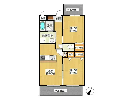 アンセスタ空港南(2LDK/2階)の間取り写真
