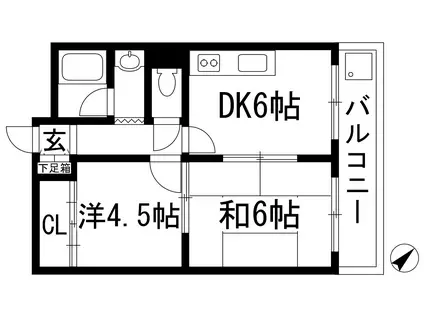 マリンコート川西(2DK/1階)の間取り写真