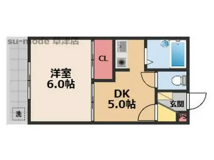 プラザダイエー草津(1DK/3階)の間取り写真