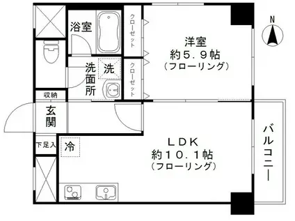 クレール鳩の湯(1LDK/3階)の間取り写真
