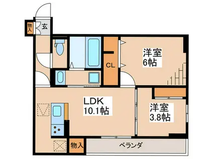 ブリューエン淵野辺(2LDK/1階)の間取り写真