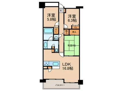 ウインヒルズジェームス山(3LDK/7階)の間取り写真