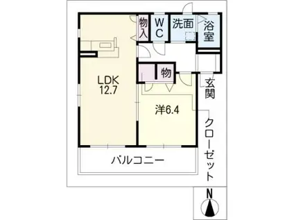 シャトータウンIIC棟(1LDK/2階)の間取り写真