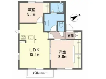 フラッツ紅雪(2LDK/2階)の間取り写真