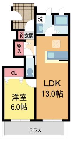 シャーメゾン川西北(1LDK/1階)の間取り写真