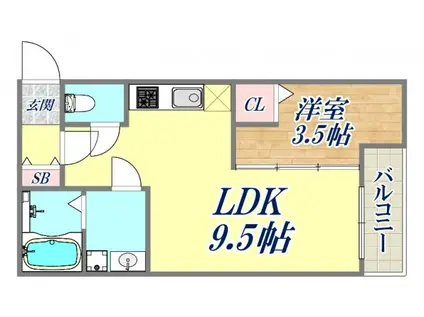T.A海運町8丁目ⅢA棟(1LDK/3階)の間取り写真