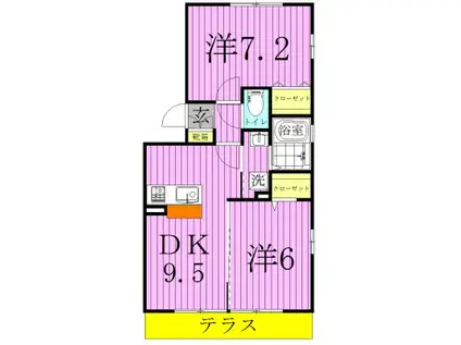 クレール3(2DK/1階)の間取り写真