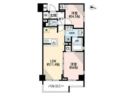 リュエル川崎パラッツオ(2LDK/5階)の間取り写真