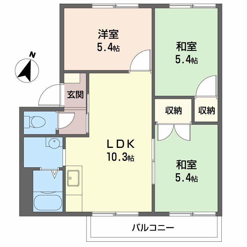 ハイツおのB棟(3LDK/2階)の間取り写真