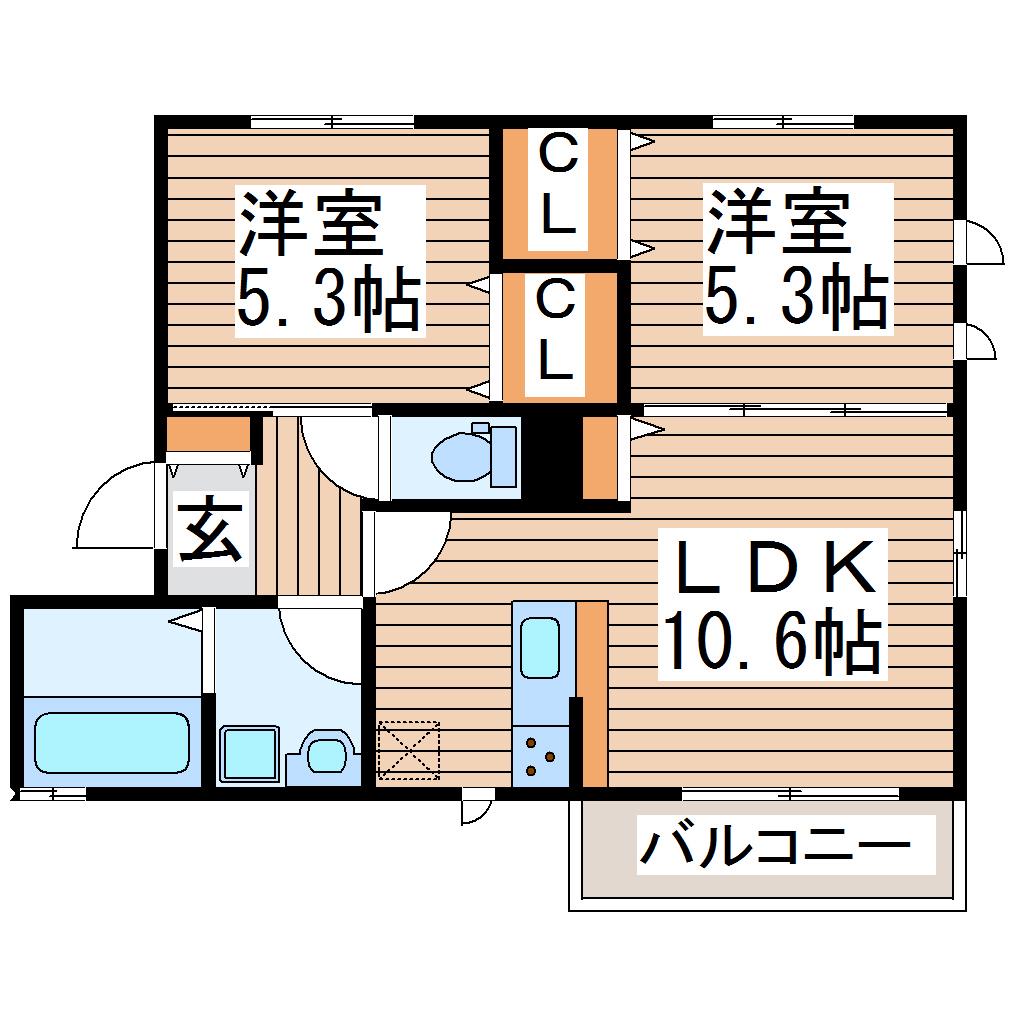 マイプレイス東照宮A(2LDK/2階)の間取り写真