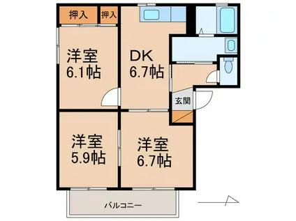 シャーメゾンくすの木(3DK/2階)の間取り写真