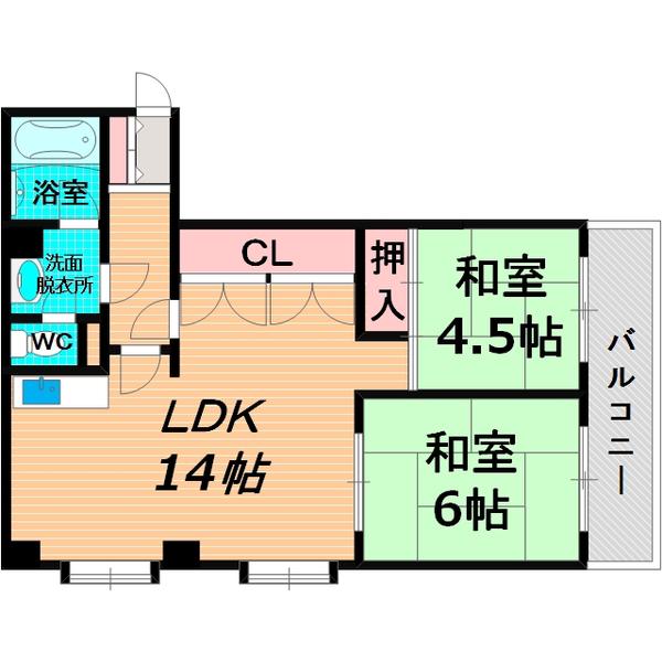 フローラルコート(2LDK/5階)の間取り写真