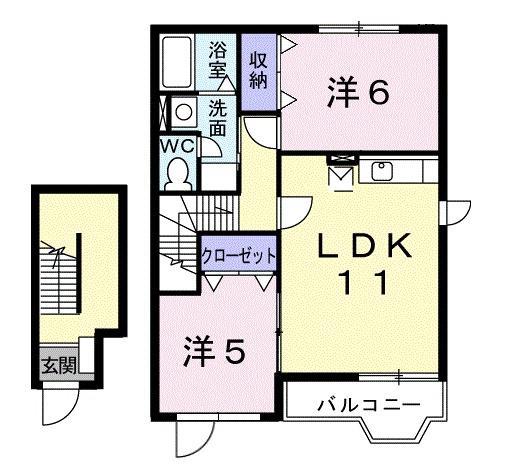 ソレイユ.エムⅡ(2LDK/2階)の間取り写真