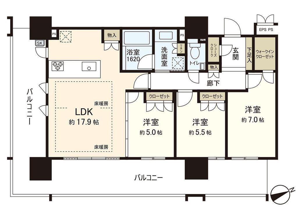 ブランシエラ赤坂はなみずき通(3LDK/3階)の間取り写真