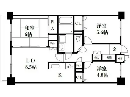アミティエ博多駅南(3LDK/2階)の間取り写真