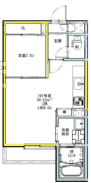 GRANDTIC九品寺(1LDK/1階)の間取り写真