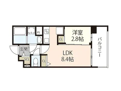 RASSURE舟入(1LDK/2階)の間取り写真
