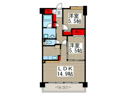 グラントゥールス(2LDK/2階)の間取り写真