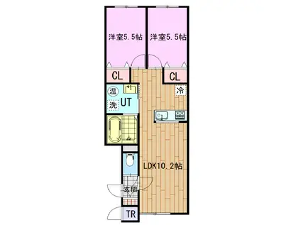 ルラーシェ大町A(2LDK/2階)の間取り写真
