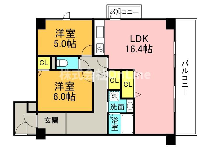 ユンヌホワイエ(2LDK/7階)の間取り写真
