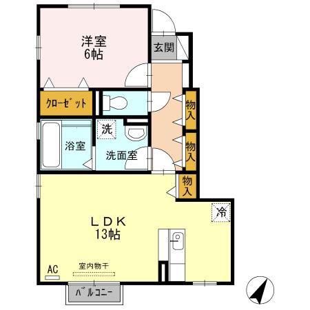 ブランズ開 A棟(1LDK/1階)の間取り写真