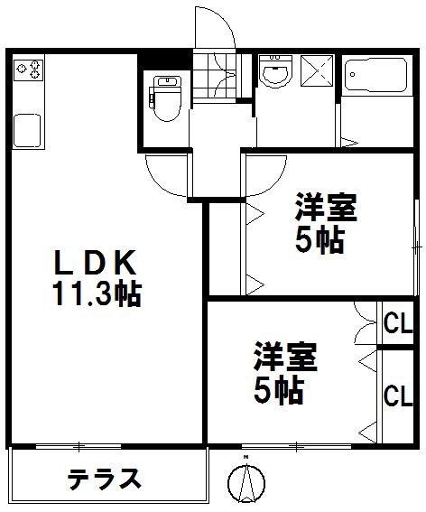 メゾンベールI(2LDK/1階)の間取り写真