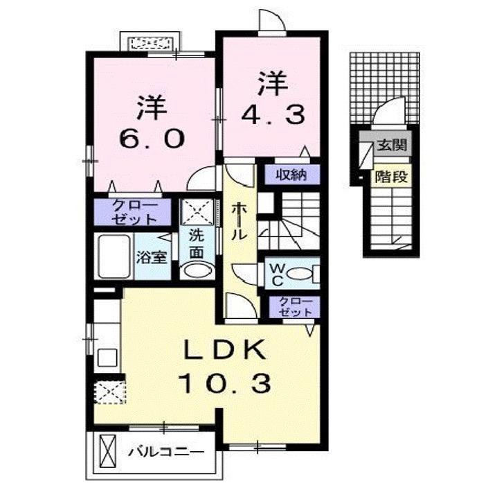 ブランシュ プロスペレA(2LDK/2階)の間取り写真