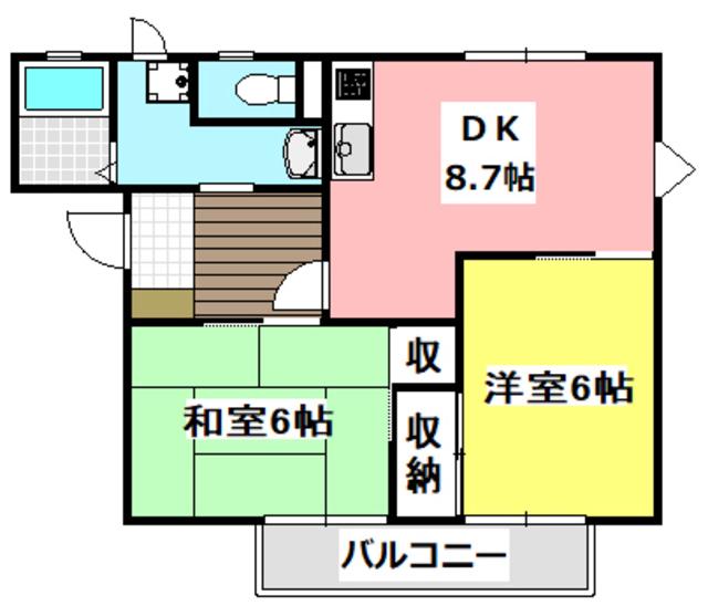 ホームタウン茨木B棟(2DK/2階)の間取り写真