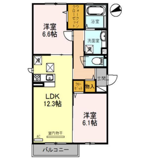ソレアード加美東(2LDK/2階)の間取り写真