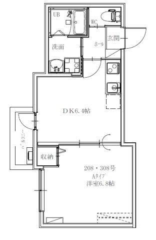 フォルトゥーナ打出浜(1DK/3階)の間取り写真