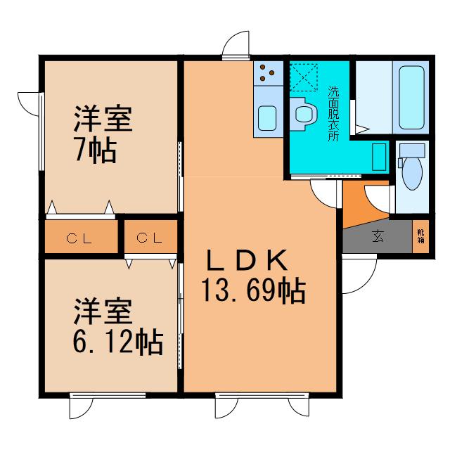 プランドールK・I(2LDK/1階)の間取り写真