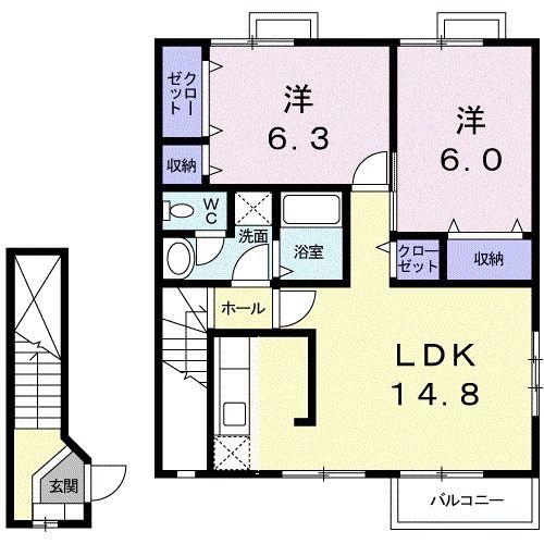 サニーホームズI(2LDK/2階)の間取り写真