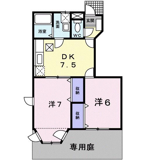 サンパティークB(2DK/1階)の間取り写真