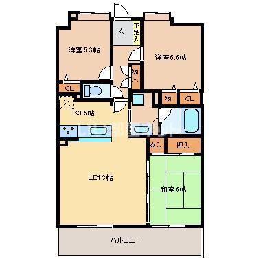ポレスター掛尾(3LDK/6階)の間取り写真