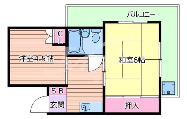 青葉丘コーポ(2K/4階)の間取り写真