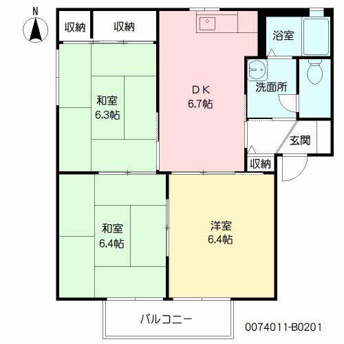 リュネット原B棟(3DK/2階)の間取り写真
