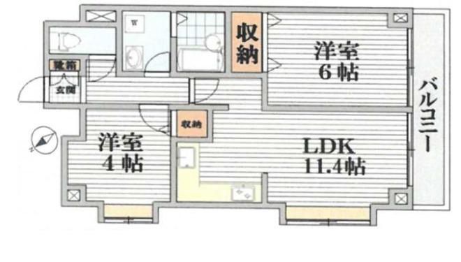 目黒アムフラット(2LDK/8階)の間取り写真