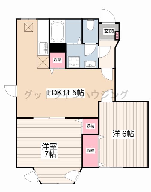 グレースガーデンI(2LDK/1階)の間取り写真