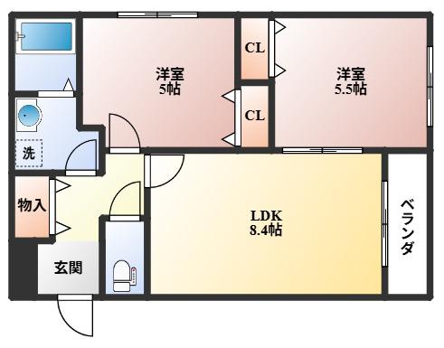 クレセル利倉東II(2LDK/1階)の間取り写真