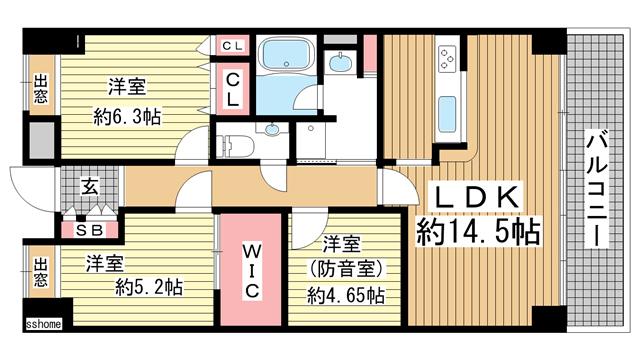 ジークレフ六甲の丘D棟(3LDK/6階)の間取り写真