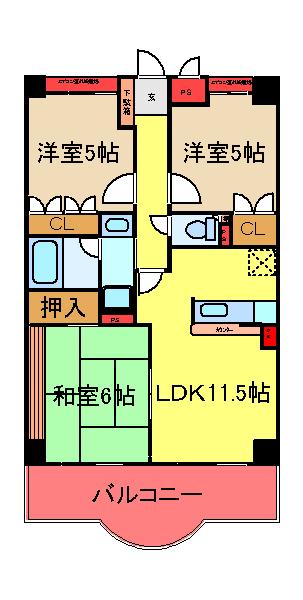 サン・クレストマンション(3LDK/2階)の間取り写真