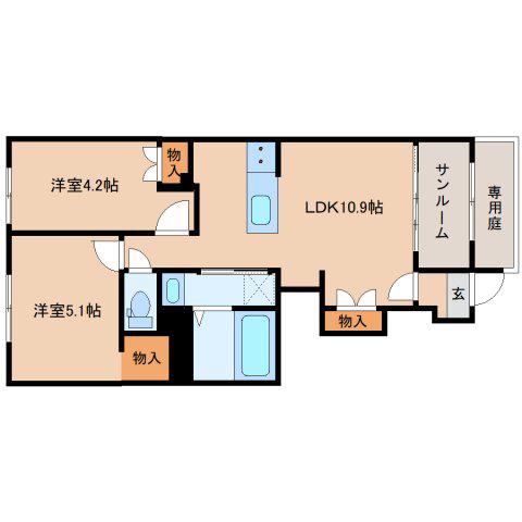 清水区船原マンション(2LDK/1階)の間取り写真