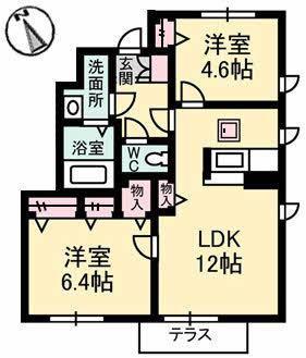 シャーメゾン春日B(2LDK/1階)の間取り写真