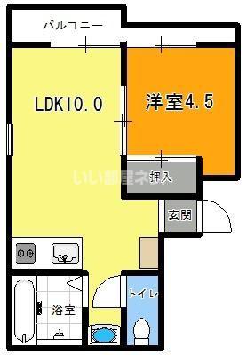 ユニハイツD(1LDK/2階)の間取り写真