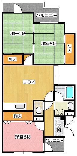 マンションアメニティ PARTII(3LDK/2階)の間取り写真