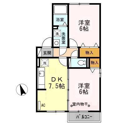 YSコートA(2DK/2階)の間取り写真