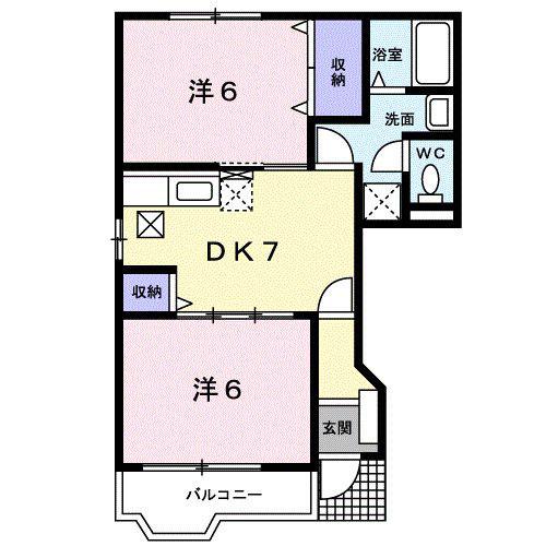 KMヴィレッジV(2DK/1階)の間取り写真