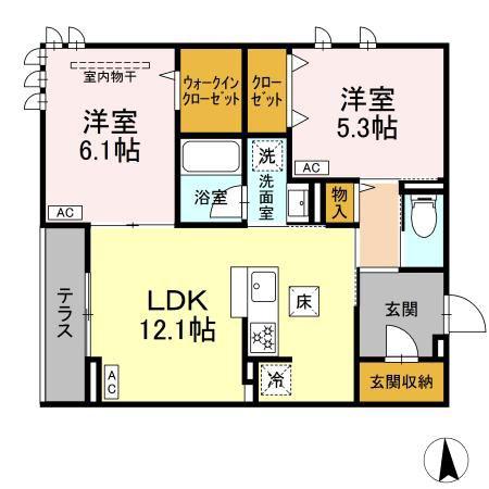 クラルスクア(2LDK/1階)の間取り写真